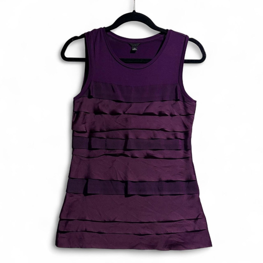Ann Taylor Purple Ruched Tank Top Sleeveless Tiered Front XS